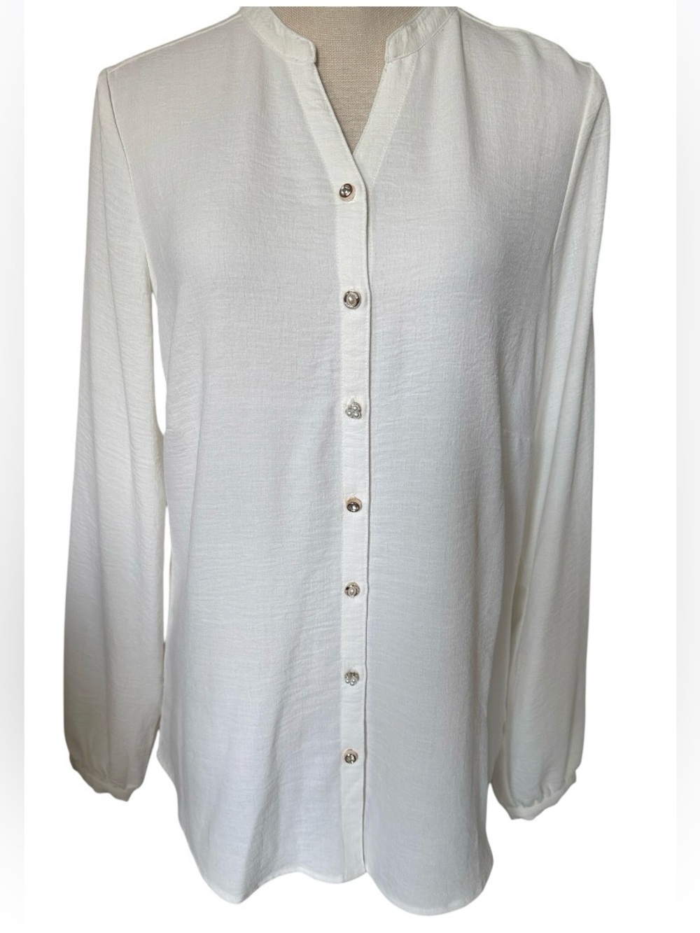 French Dressing Jeans (FDJ) White Long-Sleeve Button Front Blouse 6 Classic New